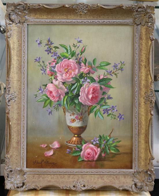 Albert Williams (1922-2010) Still life of pink roses in a vase 15.5 x 11.5in.